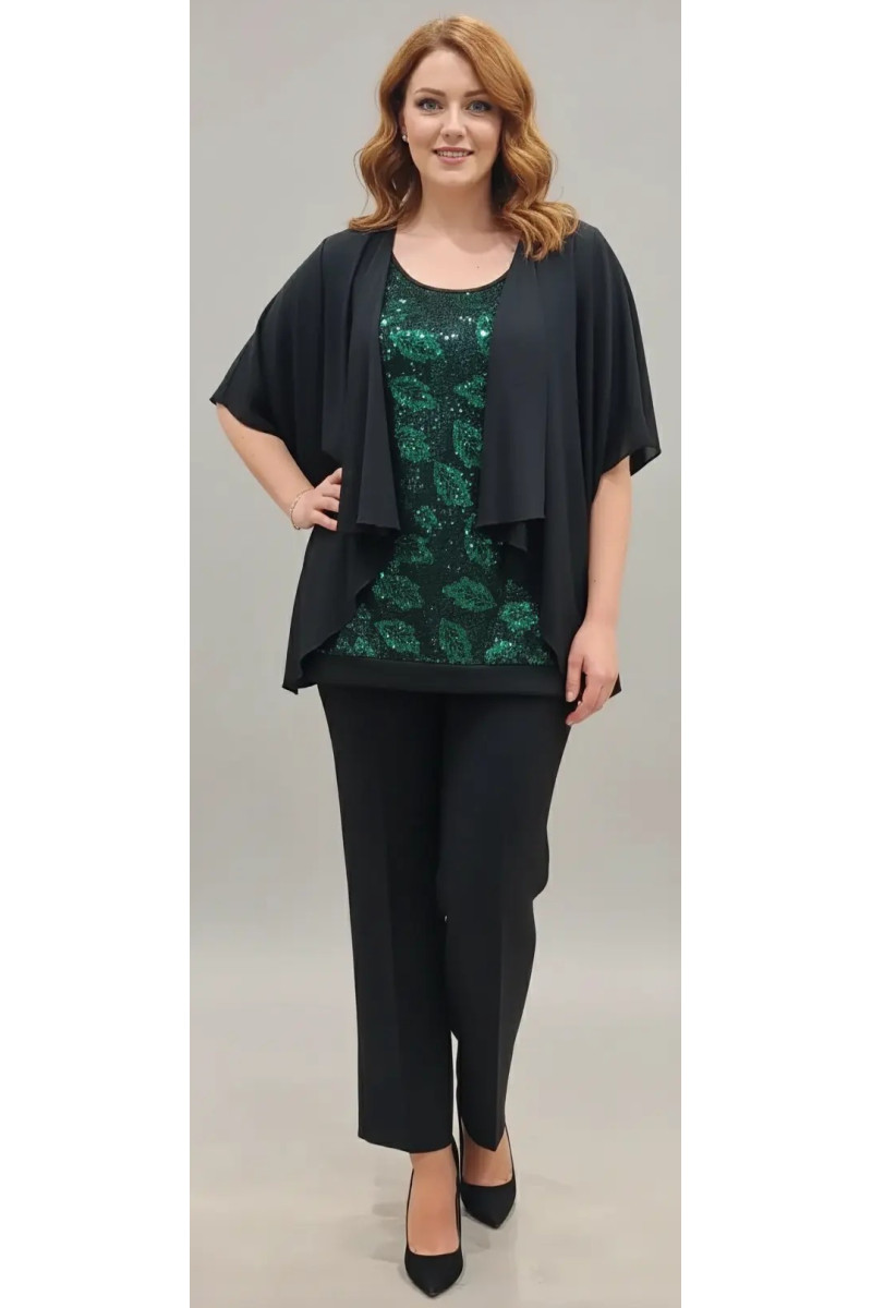 COMPLETO FINTO TWINSET PAILLETTES FOGLIE VERDI