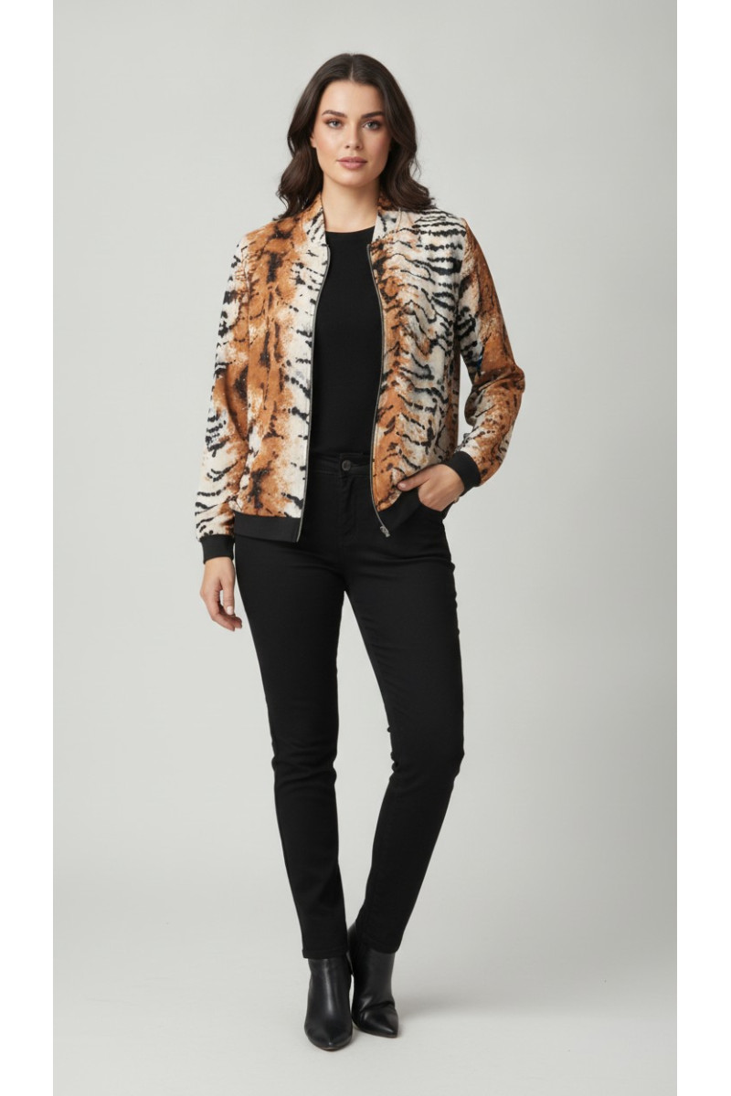 MAGLIA ZIP ANIMALIER STRASS