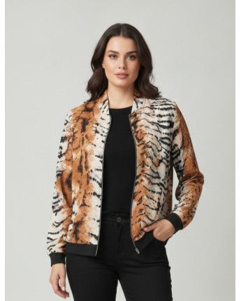 MAGLIA ZIP ANIMALIER STRASS
