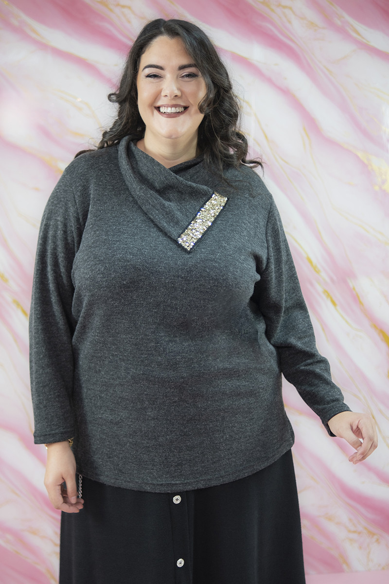 MAGLIA COLLO APERTO NASTRO PAILLETTES