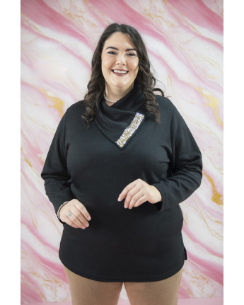 MAGLIA COLLO APERTO NASTRO PAILLETTES